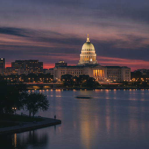 Wisconsin State Capitol building in Madison at twilight